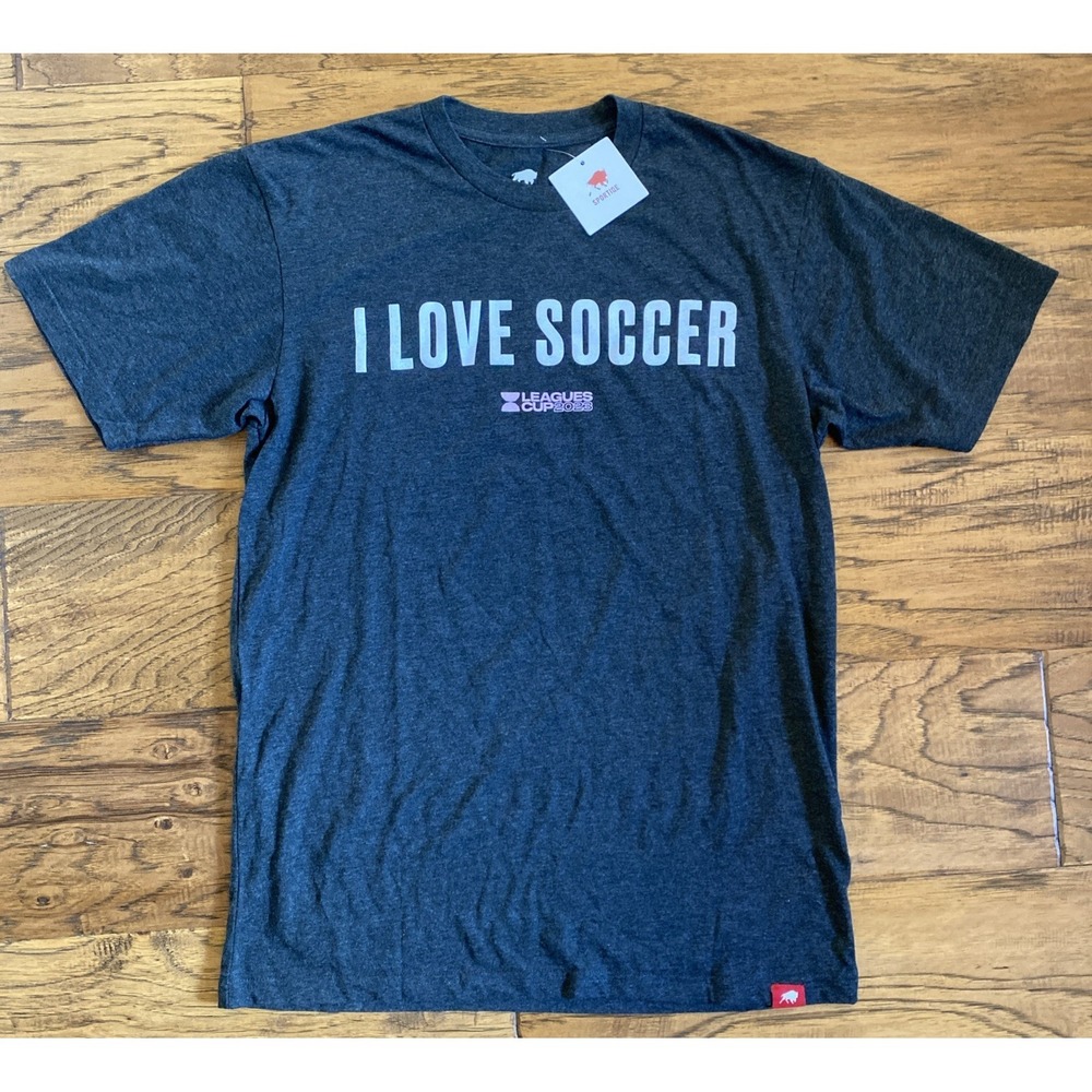 Sportiqe I Love Soccer Miami Football Club 2023 T-Shirt,‎ Heather Black, Small